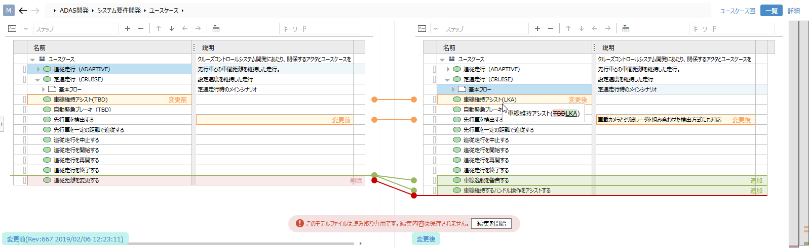 Diff display example other than diagram